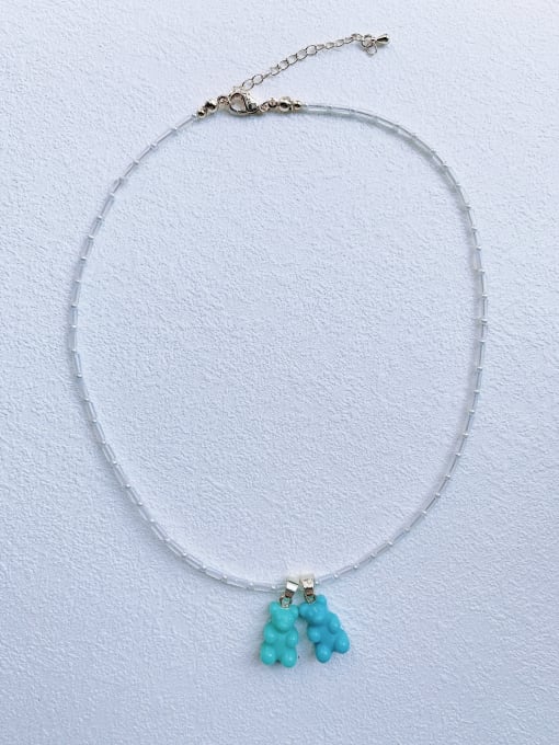Scarlet White N-BEAR-005 Natural Stone Chain Bear Pendant Cute Handmade Beaded Necklace 2