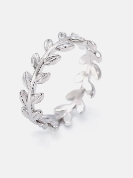 platinum Brass Smooth Leaf Minimalist Band Ring