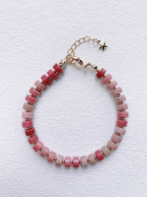 red Natural  Gemstone Crystal Beads Chain  Minimalist Handmade Beaded Bracelet