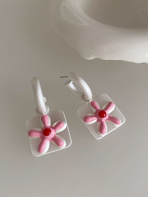 Pink flowers Alloy Enamel Flower Cute Drop Earring
