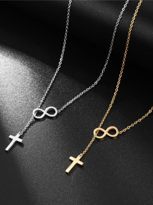 LM Stainless steel Dainty Lariat Cross Necklace 0