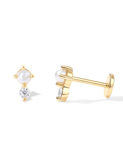Single Gold Style 1 925 Sterling Silver Cubic Zirconia Geometric Single Earring With Flat backs