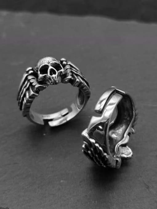 LM 925 Sterling Silver Skull Ring With adjustable