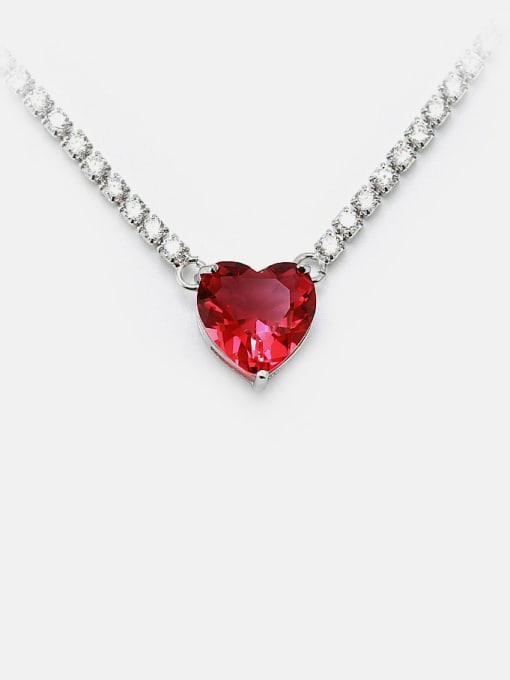 Platinum red Brass Cubic Zirconia Heart Dainty Necklace