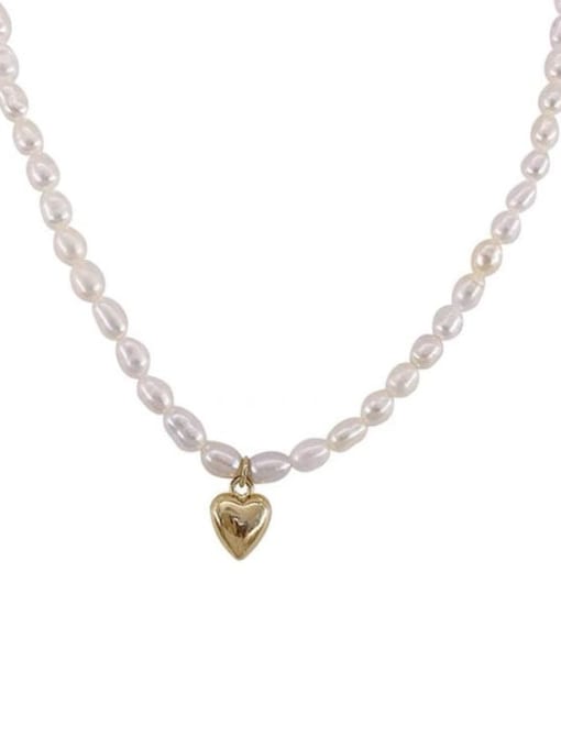 LM Freshwater Pearl with Heart metal gold Necklace 0