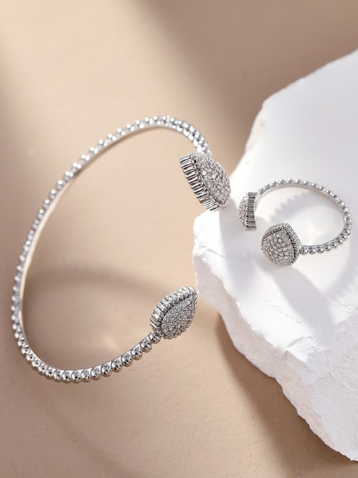 Bracelet And Ring, Platinum color Brass Cubic Zirconia Bracelet