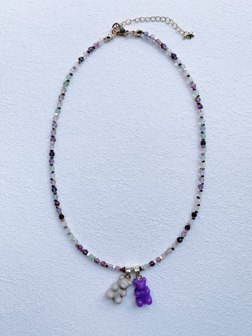 Scarlet White N-BEAR-003 Natural Stone Chain Bear Pendant Cute Handmade Beaded Necklace 2