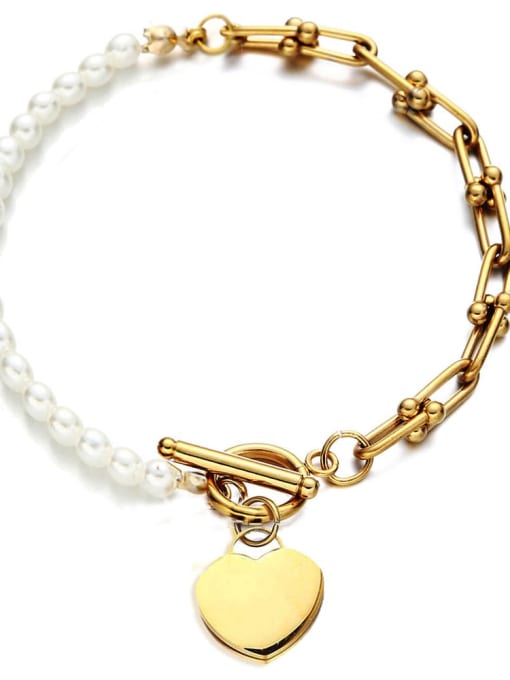 DZG353 Gold Stainless steel Imitation Pearl Heart Trend Link Bracelet