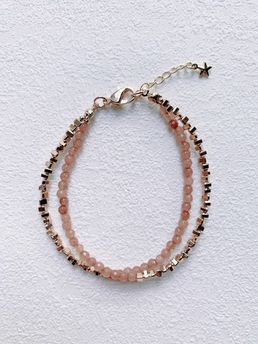 pink Natural  Gemstone Crystal Beads Chain  Minimalist Handmade Beaded Bracelet