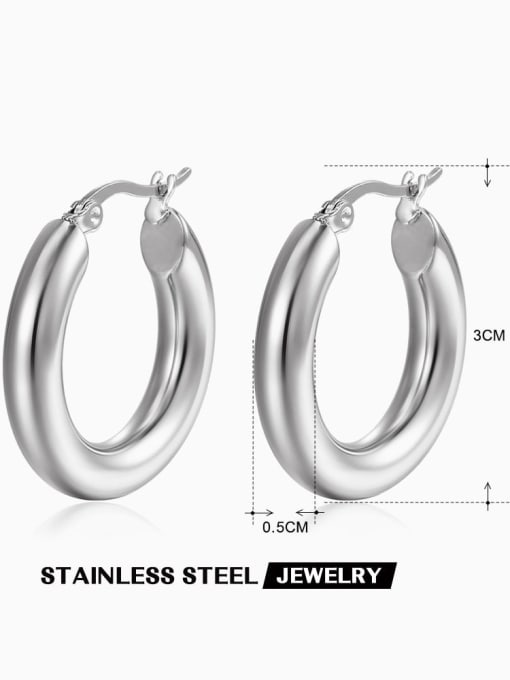 3cm,Steel color Stainless steel Hoop Earring with waterproof