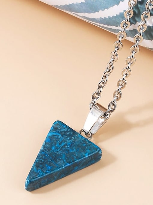 Blue Striped Stone Multicolor Natural Stone +triangle Shape Geometric Artisan Necklace