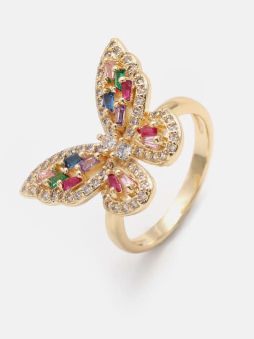 Gold Brass Cubic Zirconia Butterfly Cute Band Ring