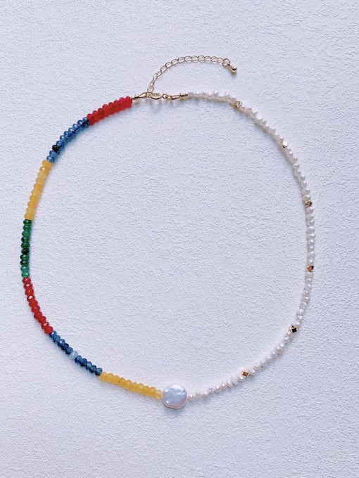 colour N-MIX-0009 Natural  Gemstone Crystal  Asymmetrical Chain Handmade Beaded Necklace