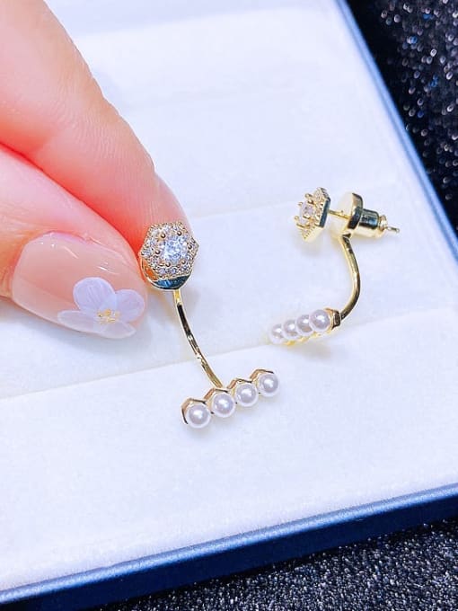 Ming Brass Imitation Pearl Geometric Minimalist Stud Earring 2