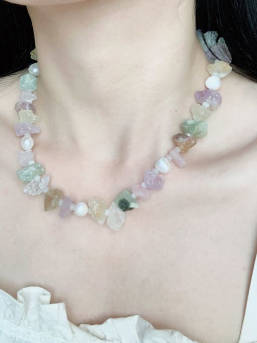 Scarlet White N-STPE-0008  Natural Gemstone Crystal Beads Chain Handmade Beaded Necklace 1