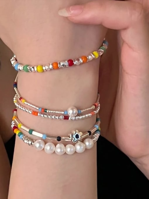 LM Alloy Imitation Pearl Smiley Dainty Link Bracelet 2