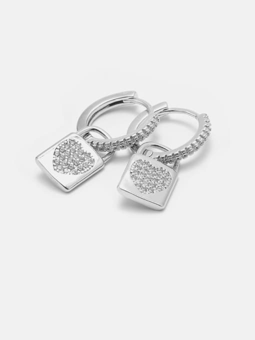 Platinum Brass Cubic Zirconia Locket Heart Minimalist Huggie Earring