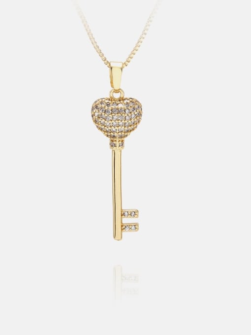 Gold white zirconium Brass Cubic Zirconia Key Vintage Necklace