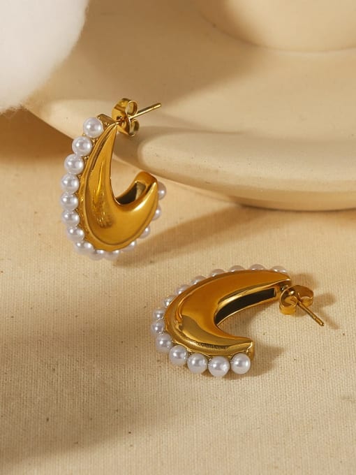 LM Stainless steel Imitation Pearl Geometric Earring 2