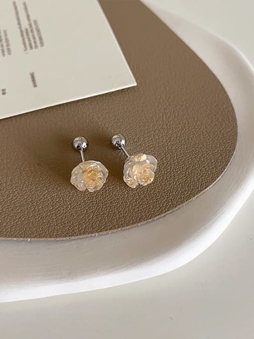 Golden Camellia Flower Earrings Alloy Resin Flower Dainty Stud Earring