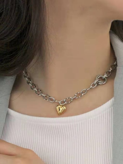 LM Titanium Steel Chain and Gold Heart Choker Necklace 1