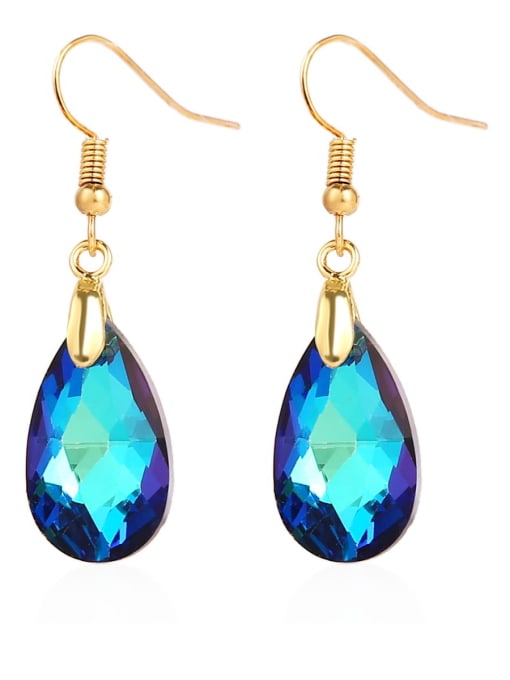 E2108 2 Brass Water  Crystal Drop Earring