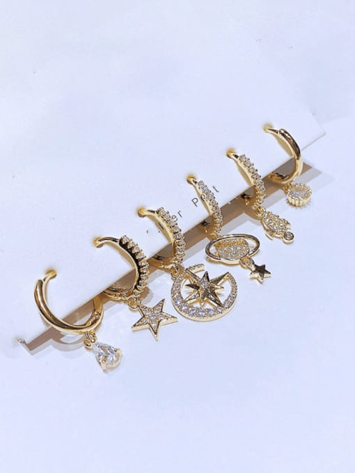 Ming Brass Cubic Zirconia Star Cute Huggie Earring Set 1