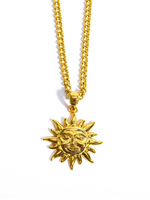Golden Brass Geometric Sun Necklace gold 3mm chain