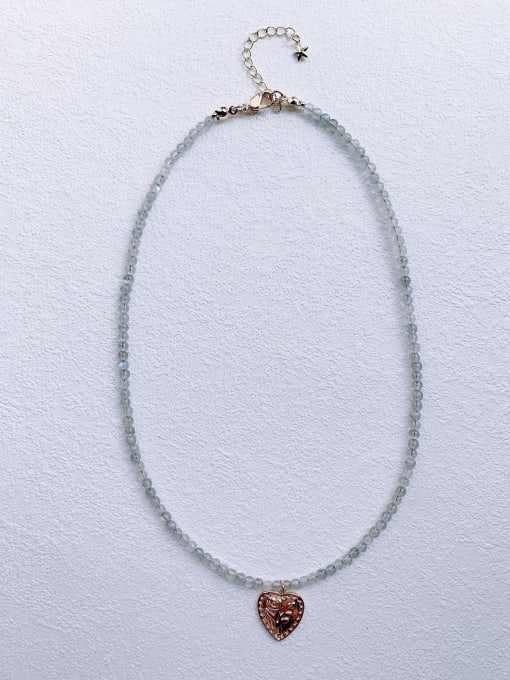 Scarlet White N-DIY-004  Natural  Gemstone Crystal Chain Heart Pendant Minimalist  handmade  Beaded Necklace 3