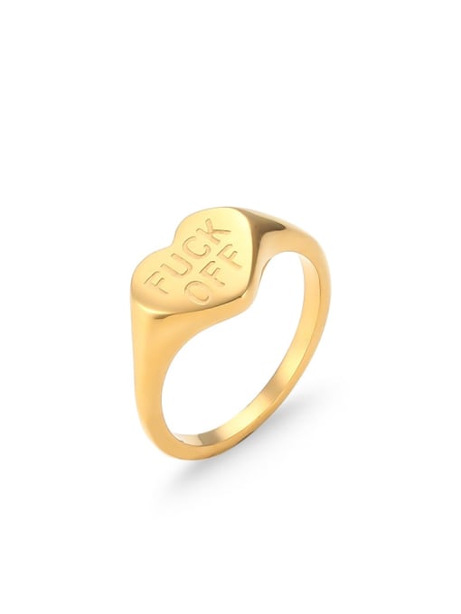 heart , fuck off Stainless steel Oval Classic Ring With Fuck Off words