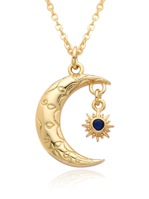 LM Brass Cubic Zirconia Moon Dainty Necklace 2