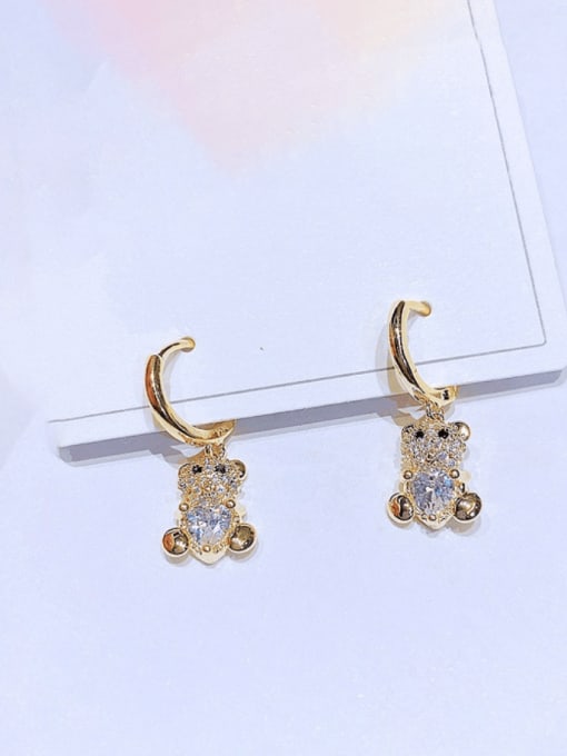 Gold Plated pair Brass Cubic Zirconia Bear Trend Huggie Earring