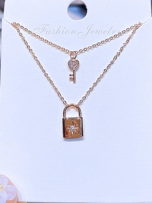 Ming Brass Cubic Zirconia Geometric Luxury  Double Layer Necklace 0