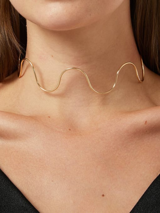 LM Brass Irregular Minimalist Weave Line Choker Necklace 1