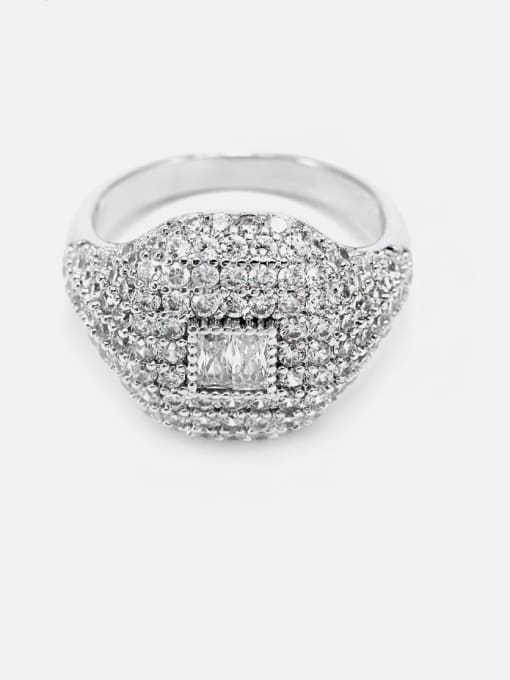 Platinum white zirconium Brass Cubic Zirconia Geometric Luxury Band Ring