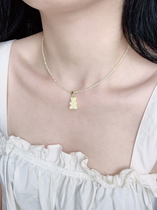 Scarlet White N-BEAR-006 Natural Stone Chain Bear Pendant Cute Handmade Beaded Necklace 1