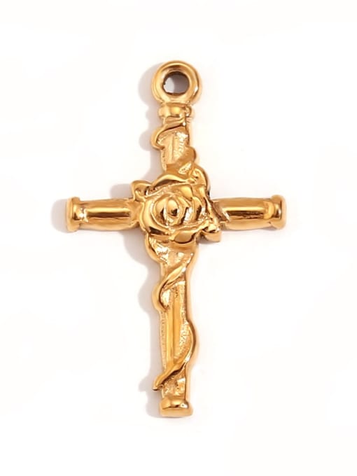 The rose pendant on the cross Stainless steel 18K Gold Plated Irregular Charm