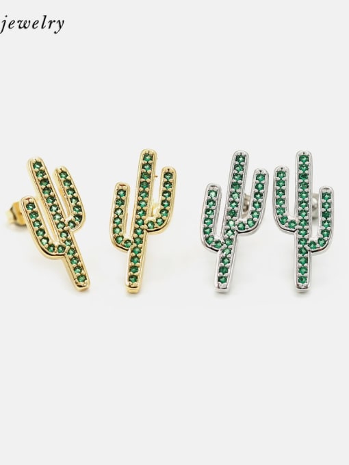 XYZ Brass Cubic Zirconia Cactus Dainty Stud Earring 2