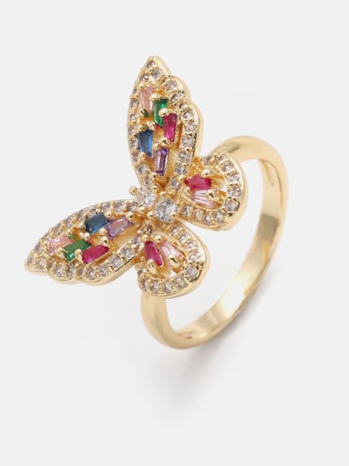 LM Brass Cubic Zirconia Butterfly Cute Band Ring 0