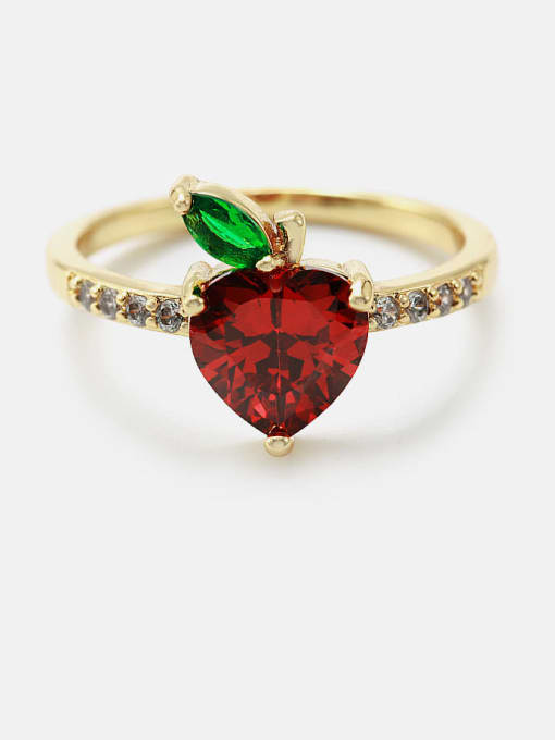 Gold red green Brass Cubic Zirconia Heart Minimalist Band Ring