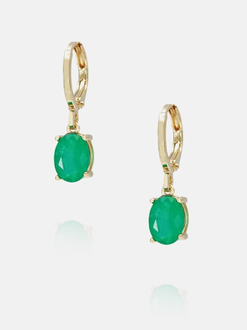 Golden green Brass Opal Geometric Minimalist Huggie Earring