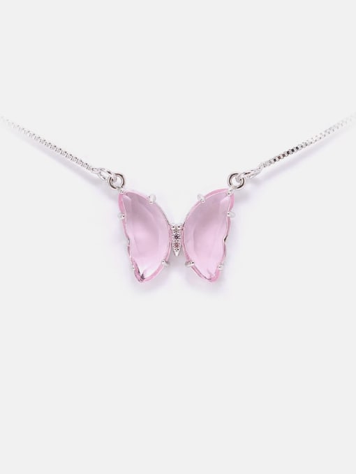 LM Brass Glass Stone Butterfly Minimalist Necklace