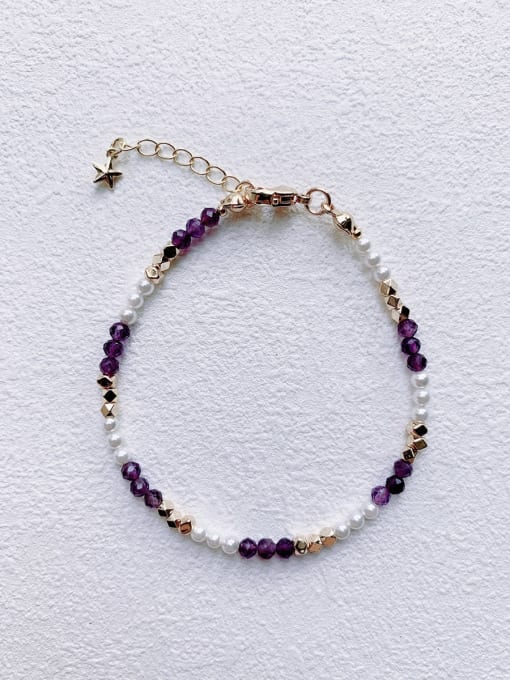 purple B-ST-007 Natural  Gemstone Crystal Beads Chain Irregular Minimalist Handmade Beaded Bracelet