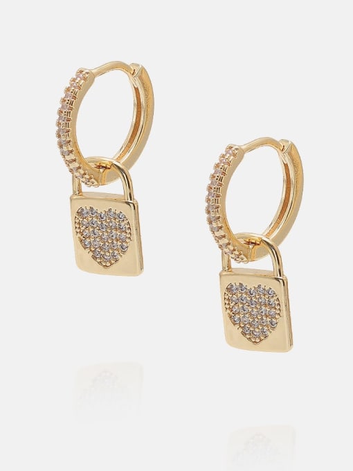 Golden Brass Cubic Zirconia Locket Heart Minimalist Huggie Earring