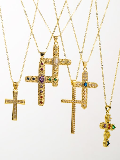 LM Brass Cubic Zirconia Cross Vintage Regligious Necklace 0