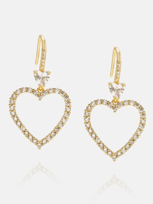 Gold white zirconium Brass Cubic Zirconia Heart Minimalist Hook Earring