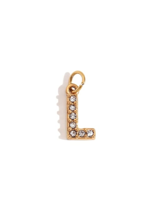 Gold  L Stainless steel 18K Gold Plated Rhinestone Letter Charm