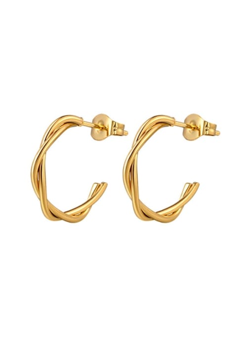 C-shaped small Fried Dough Twists gold Stainless steel Geometric Minimalist Hoop Earring