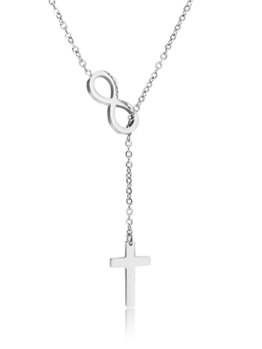 ZJ6020 Steel Color Stainless steel Dainty Lariat Cross Necklace