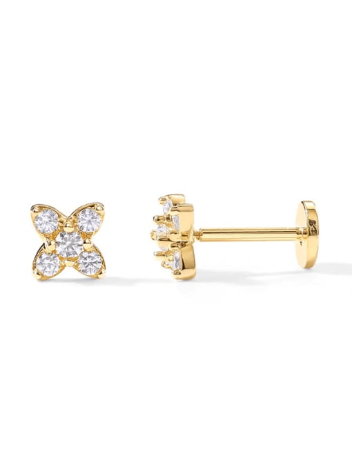 Single Gold Style 7 925 Sterling Silver Cubic Zirconia Geometric Single Earring With Flat backs